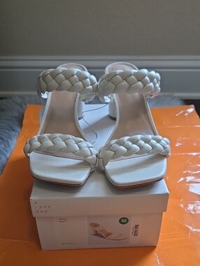 Nwt! A New Day White Braided Chunky Heels Size 10 Cream